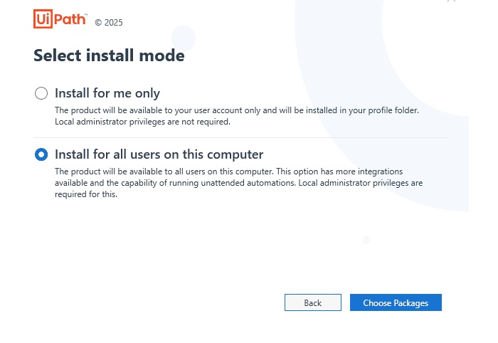 uiPath Studio Install for all users option